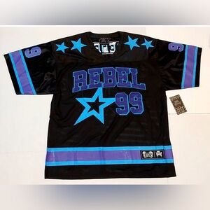 NWT REBEL VENGEANCE Men  Football Jersey Shirt Blue Purple Accents 99
